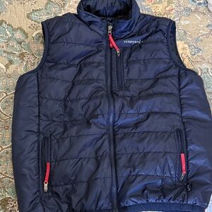 Vineyard Vines Navy Puffer Vest with Red Zipper Accents, size 16.